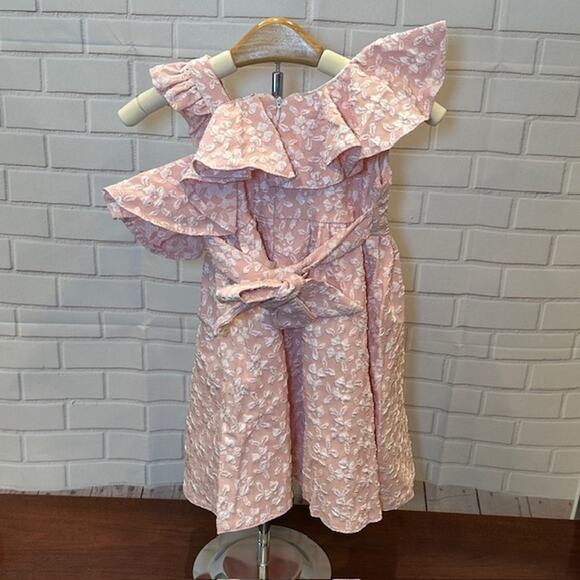 Girls Sz 90 US 18-24 Month Pink Floral Asymmetrical Aline Dress Easter Bridal - Picture 6 of 6